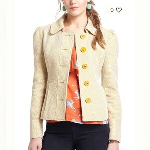 Tabitha Anthropologie Flecked Peplum Buttoned Front Tweed Jacket Blazer Size 6